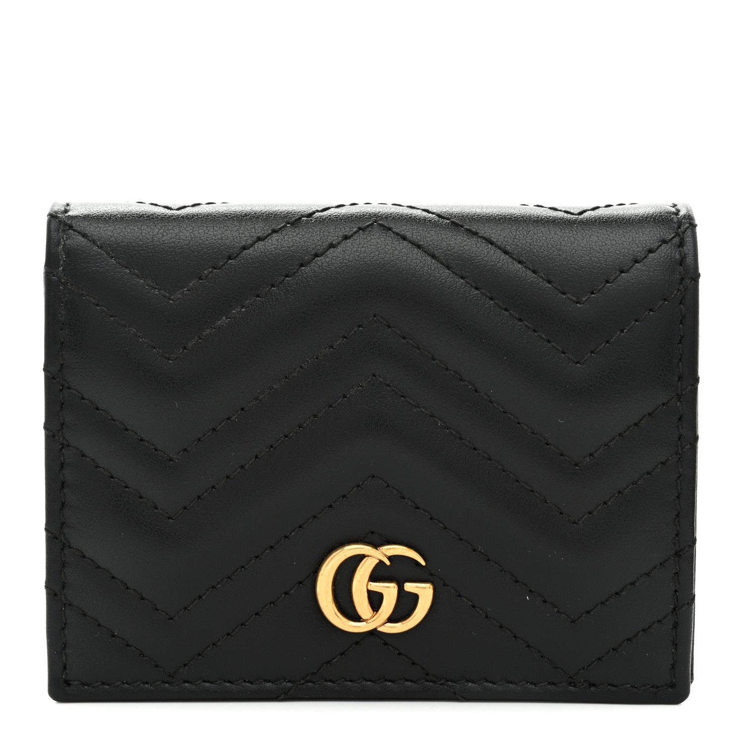 Gucci Calfskin Matelasse GG Marmont Card Case Wallet Black 1 of 8