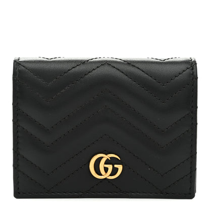 Gucci Calfskin Matelasse GG Marmont Card Case Wallet Black 1 of 8