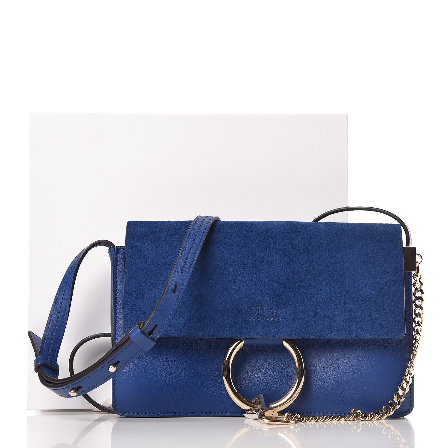 Chloe Suede Calfskin Small Faye Shoulder Bag Majesty Blue 11 of 11