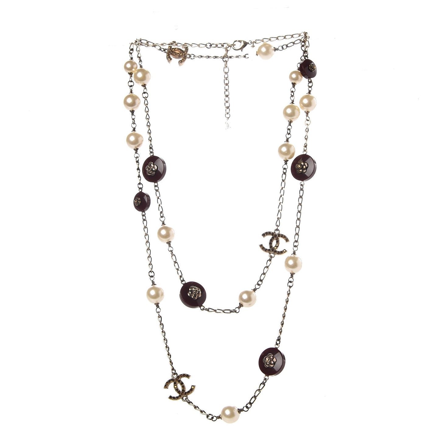 Pearl Crystal Bead CC Long Necklace Multicolor