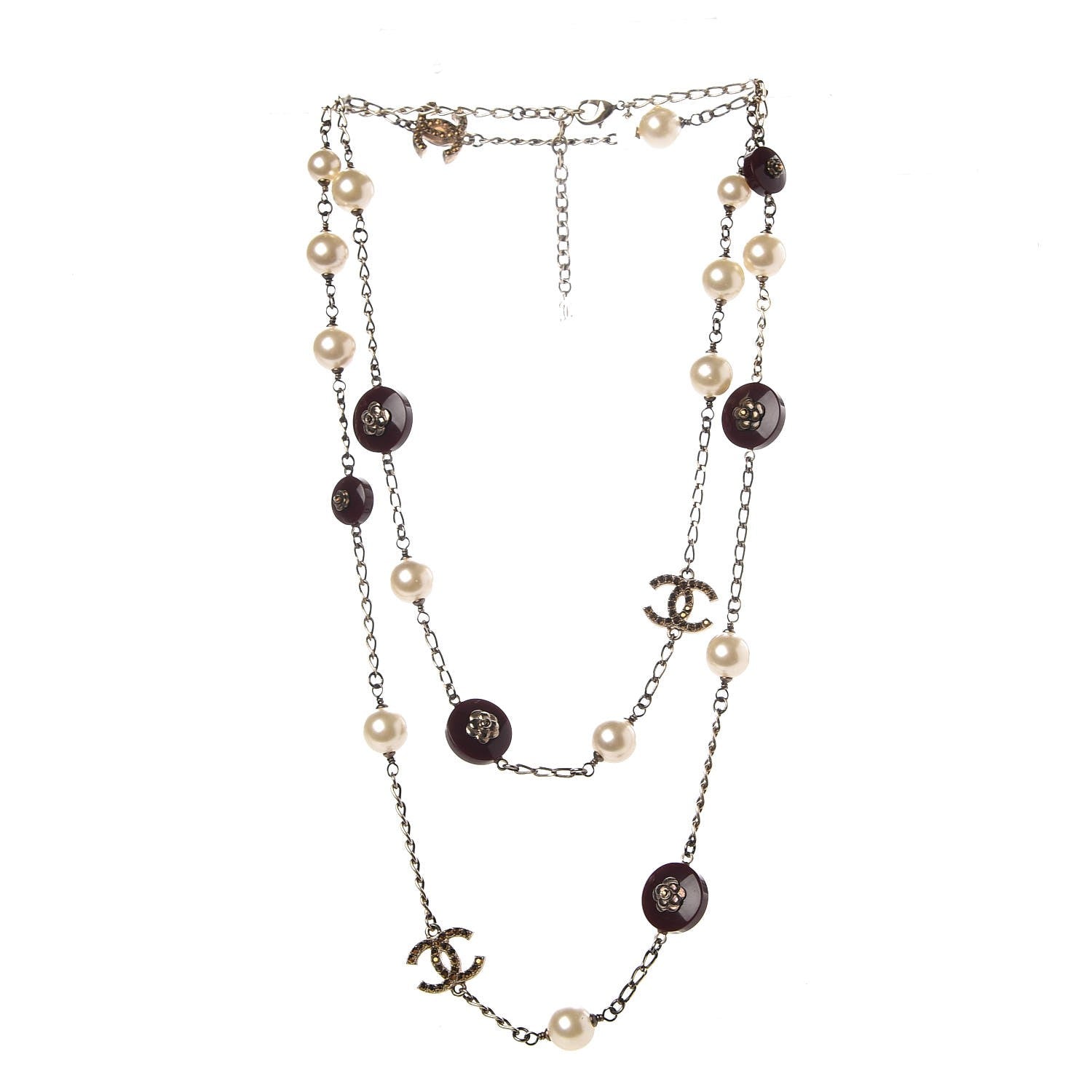 Chanel Pearl Crystal Bead CC Long Necklace Multicolor 3 of 4