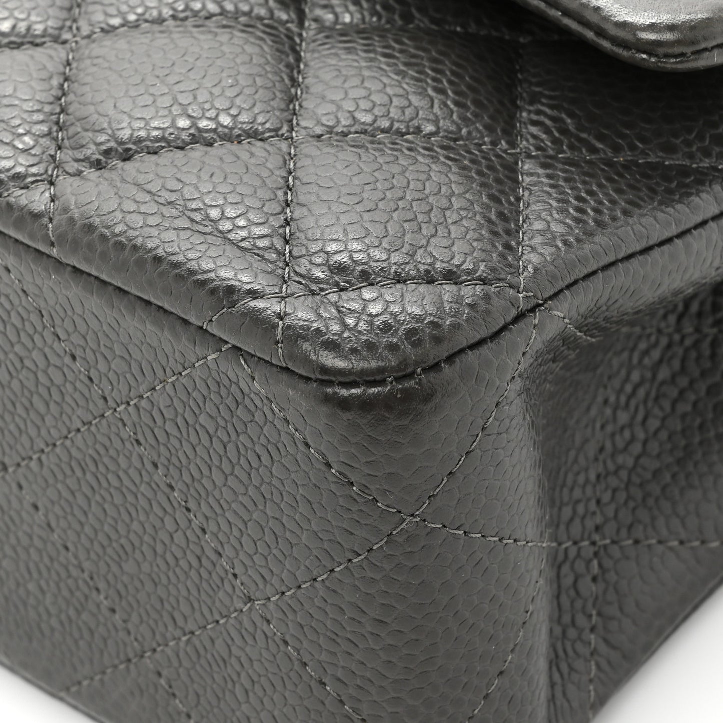 Caviar Quilted Medium Double Flap Dark Grey