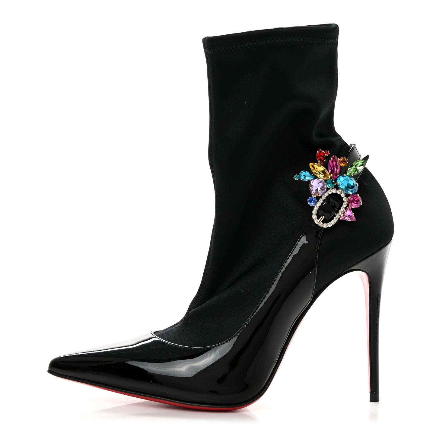 Patent Satin Crystal Jessie Booty Joli 100 Sock Boots 35 Black
