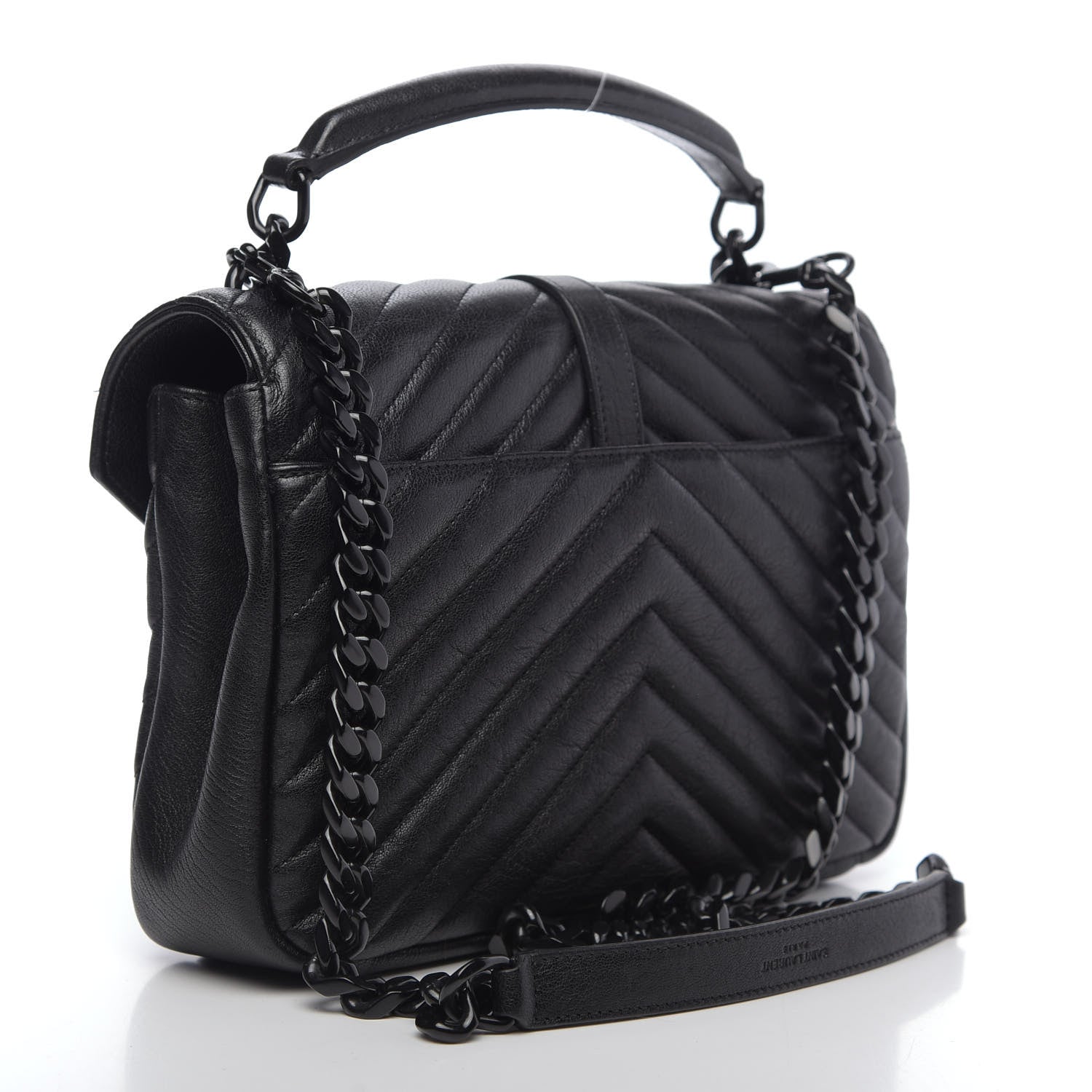 Saint Laurent Sheepskin Matelasse Chevron Monogram Monochrome Medium College Bag Black 3 of 11