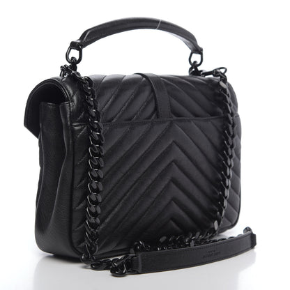 Saint Laurent Sheepskin Matelasse Chevron Monogram Monochrome Medium College Bag Black 3 of 11