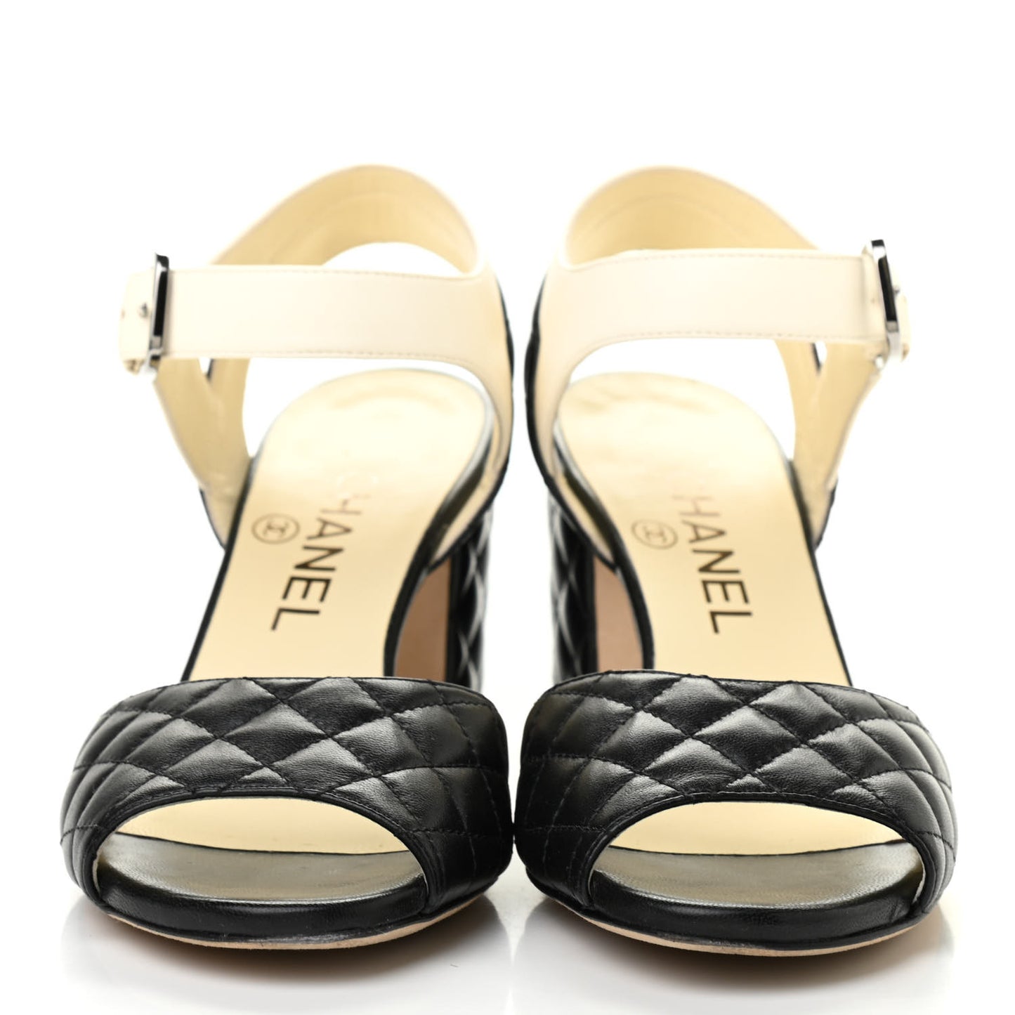 Lambskin Quilted CC Sandals 35.5 Black White