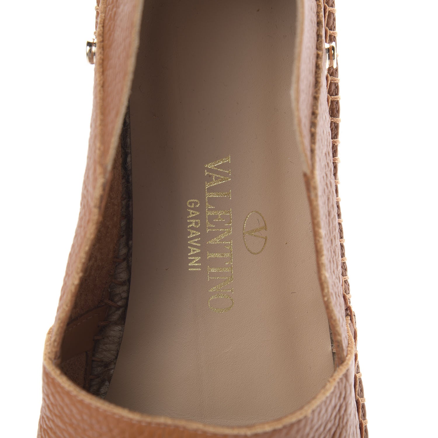 Valentino Garavani Grained Calfskin Feather Strap Espadrilles 39 Tan 7 of 8