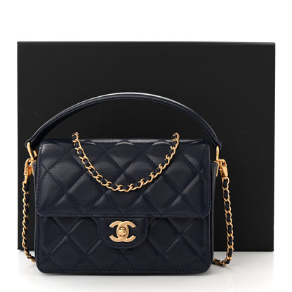 Chanel Shiny Caviar Quilted Mini Top Handle Flap Navy Blue 11 of 11