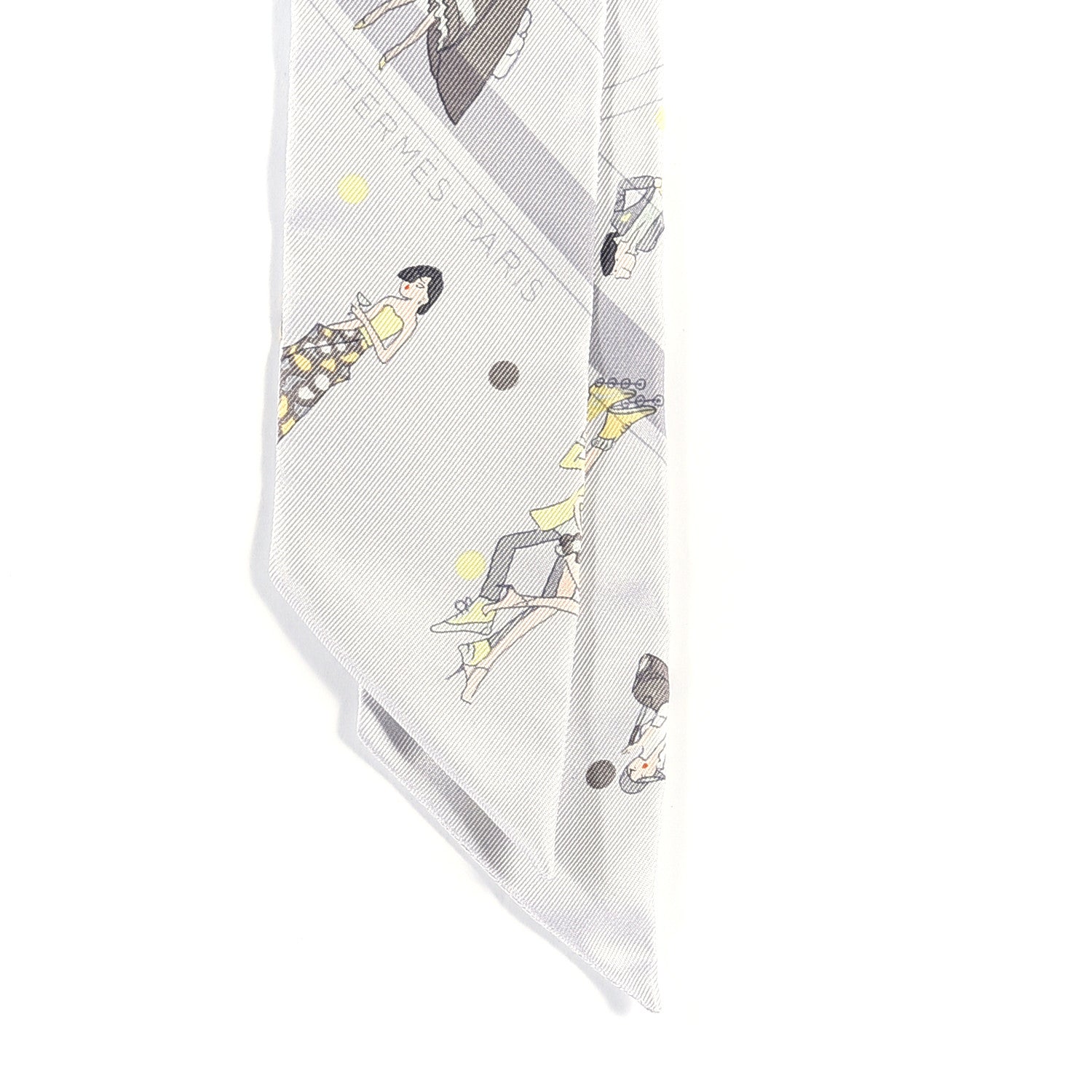 Hermes Silk Ex-Libris Les Parisiennes Twilly Gris Perle Jaune 4 of 6