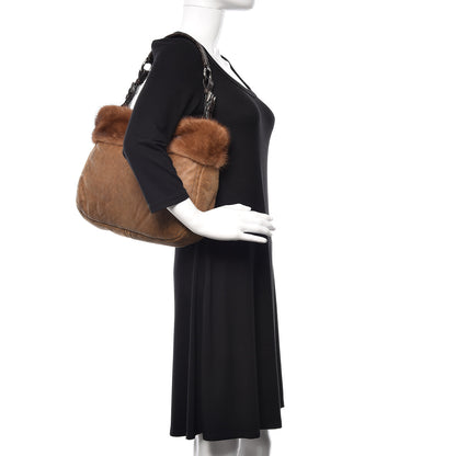 Prada Suede Shearling Mink Fur Crocodile Shoulder Bag Brown 2 of 11