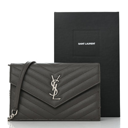 Saint Laurent Grain De Poudre Matelasse Chevron Monogram Envelope Chain Wallet Coal 12 of 12