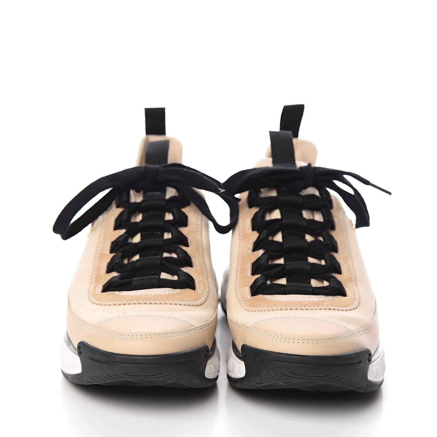 Chanel Fabric Calfskin Suede CC Sneakers 36.5 Beige 2 of 8