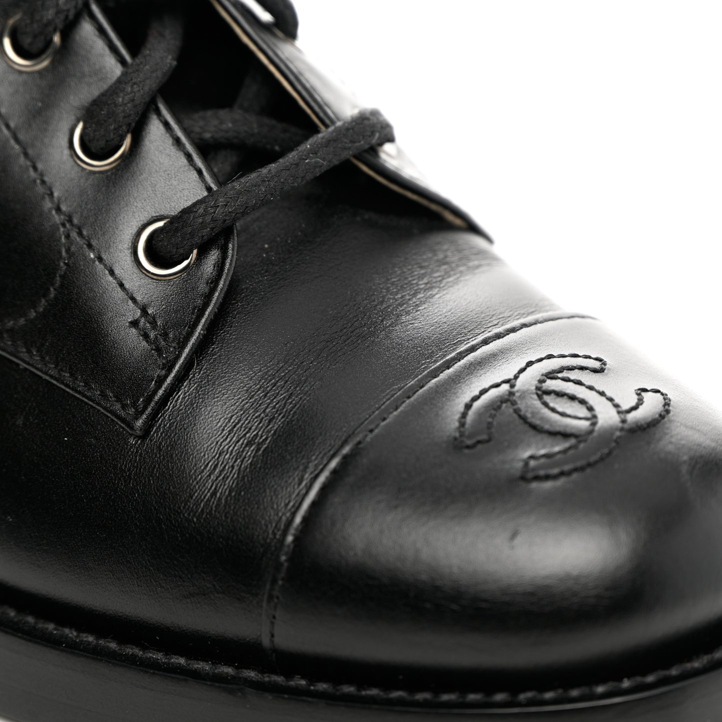 Calfskin Cap Toe Lace Up Combat Boots 38 Black