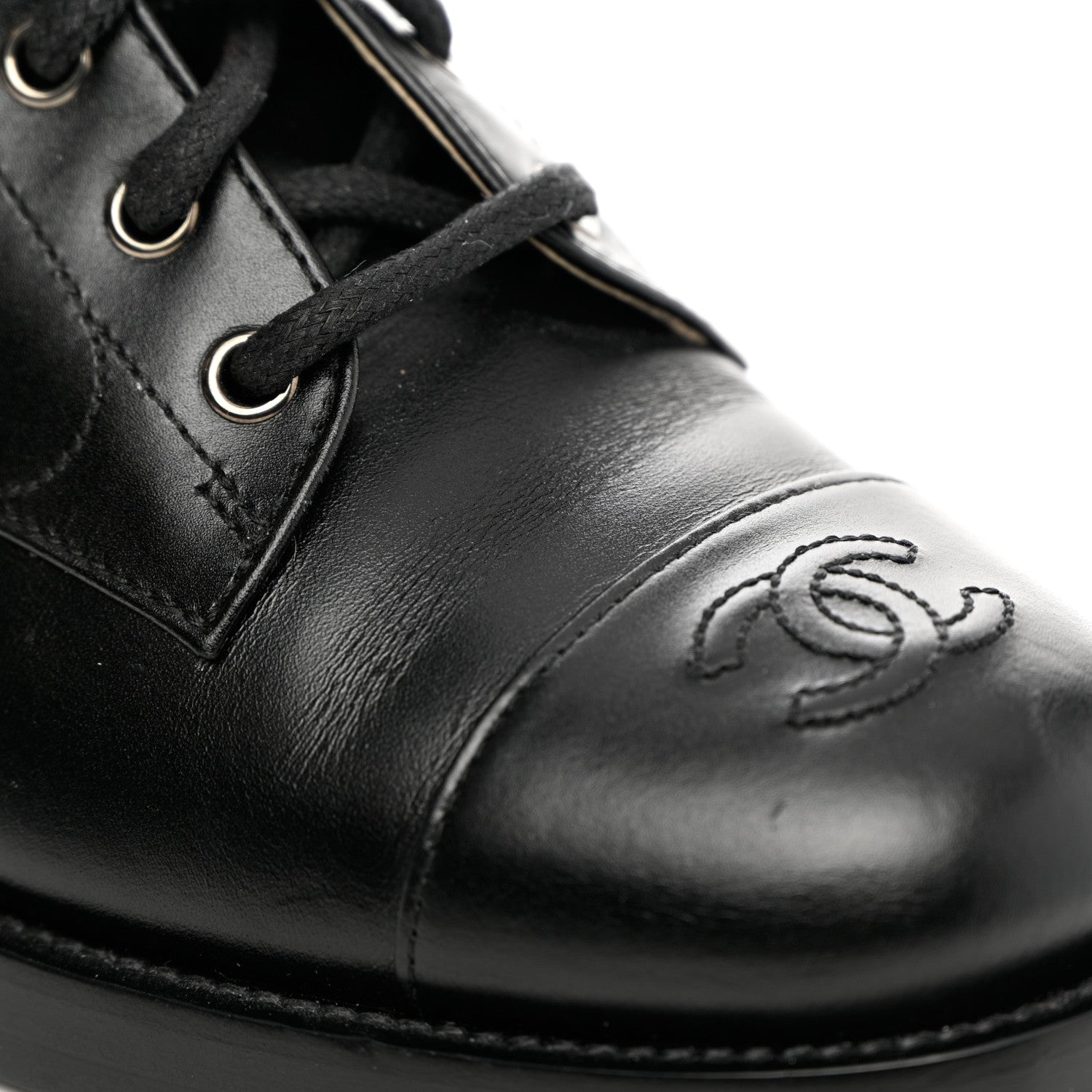 Chanel Calfskin Cap Toe Lace Up Combat Boots 38 Black 9 of 11