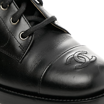 Chanel Calfskin Cap Toe Lace Up Combat Boots 38 Black 9 of 11