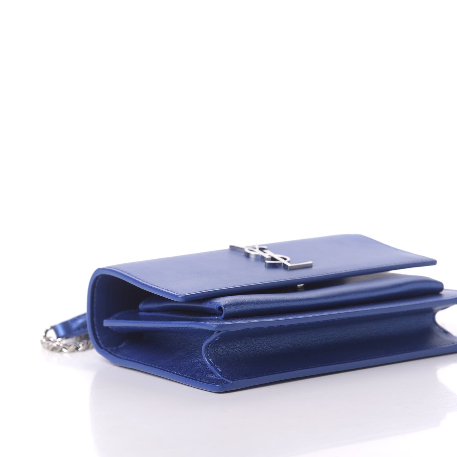 Saint Laurent Metallic Calfskin Monogram Sunset Chain Wallet Blue Royal 7 of 13