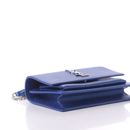 Saint Laurent Metallic Calfskin Monogram Sunset Chain Wallet Blue Royal 7 of 13