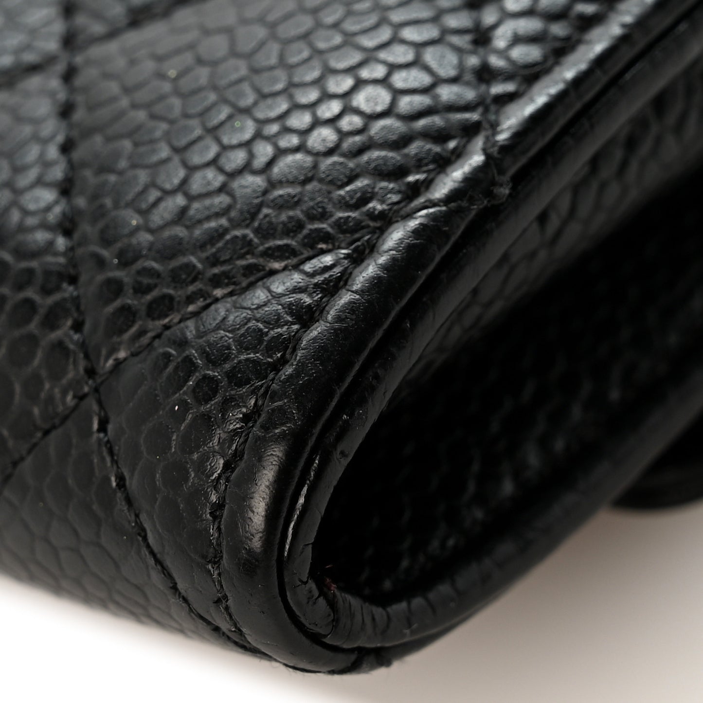 Caviar Quilted Flap Card Holder Wallet Black