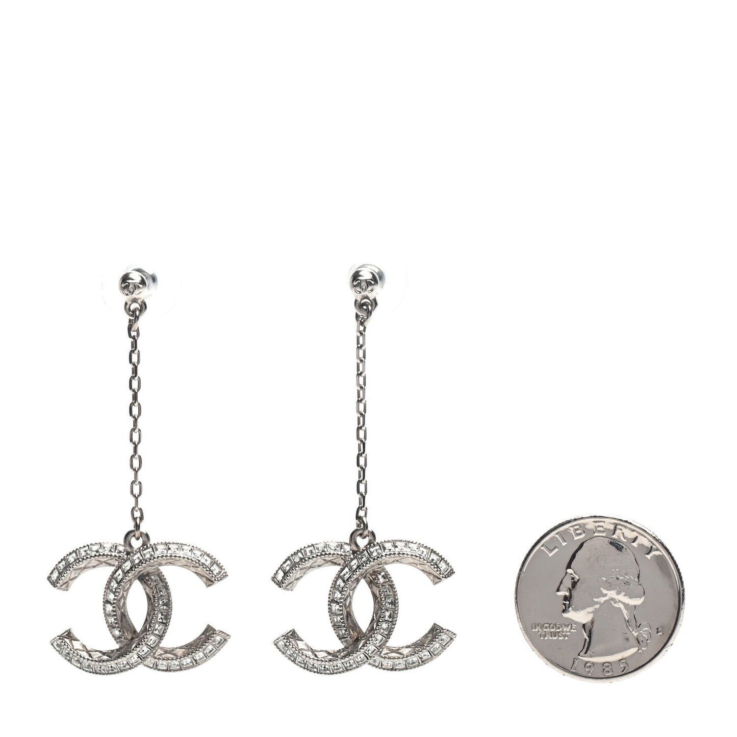 Crystal CC Drop Earrings Silver