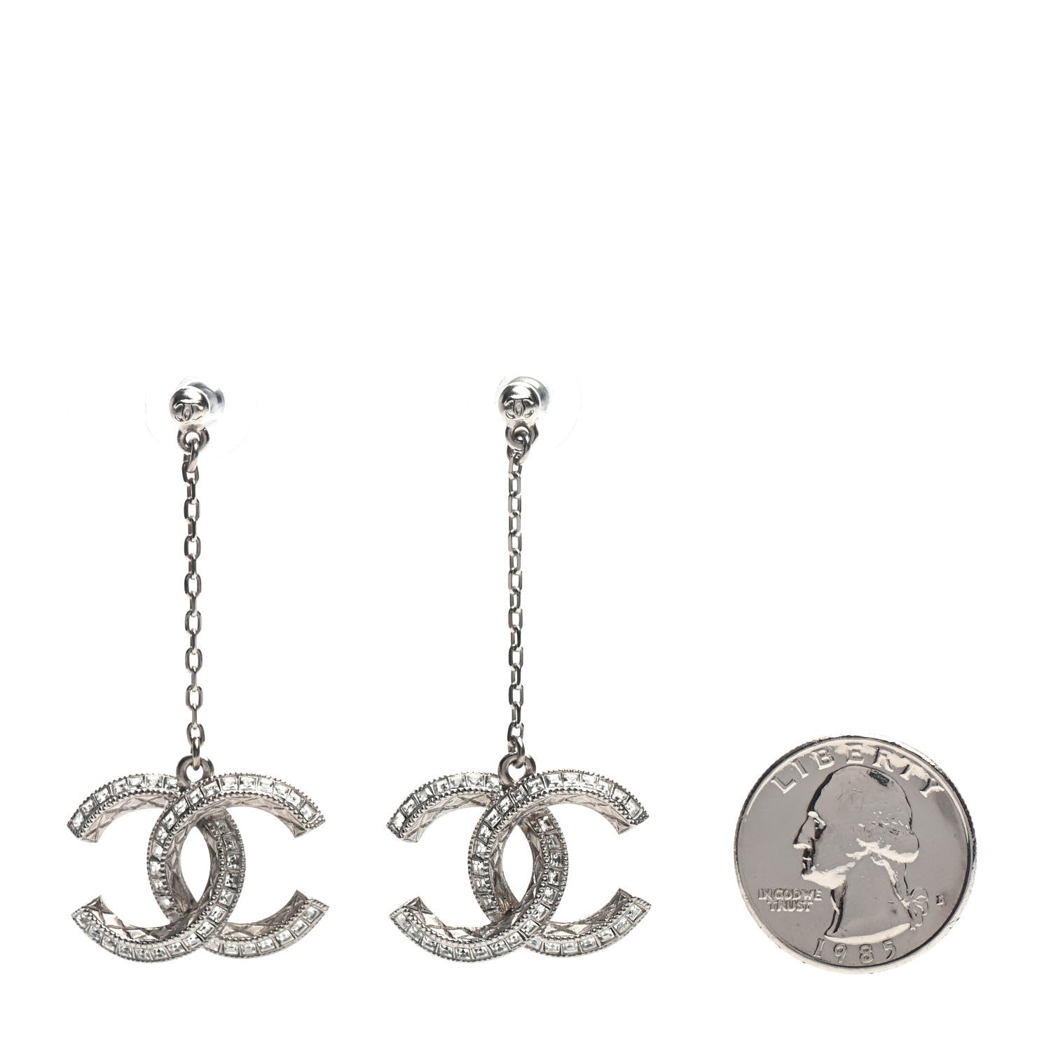 Chanel Crystal CC Drop Earrings Silver 2 of 4