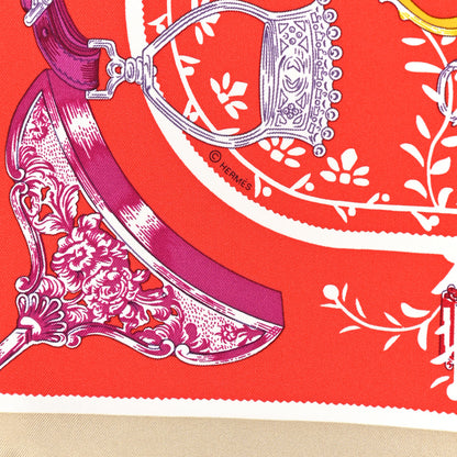 Hermes Silk Etriers Remix Pocket Square Sable Rouge Violet 3 of 5