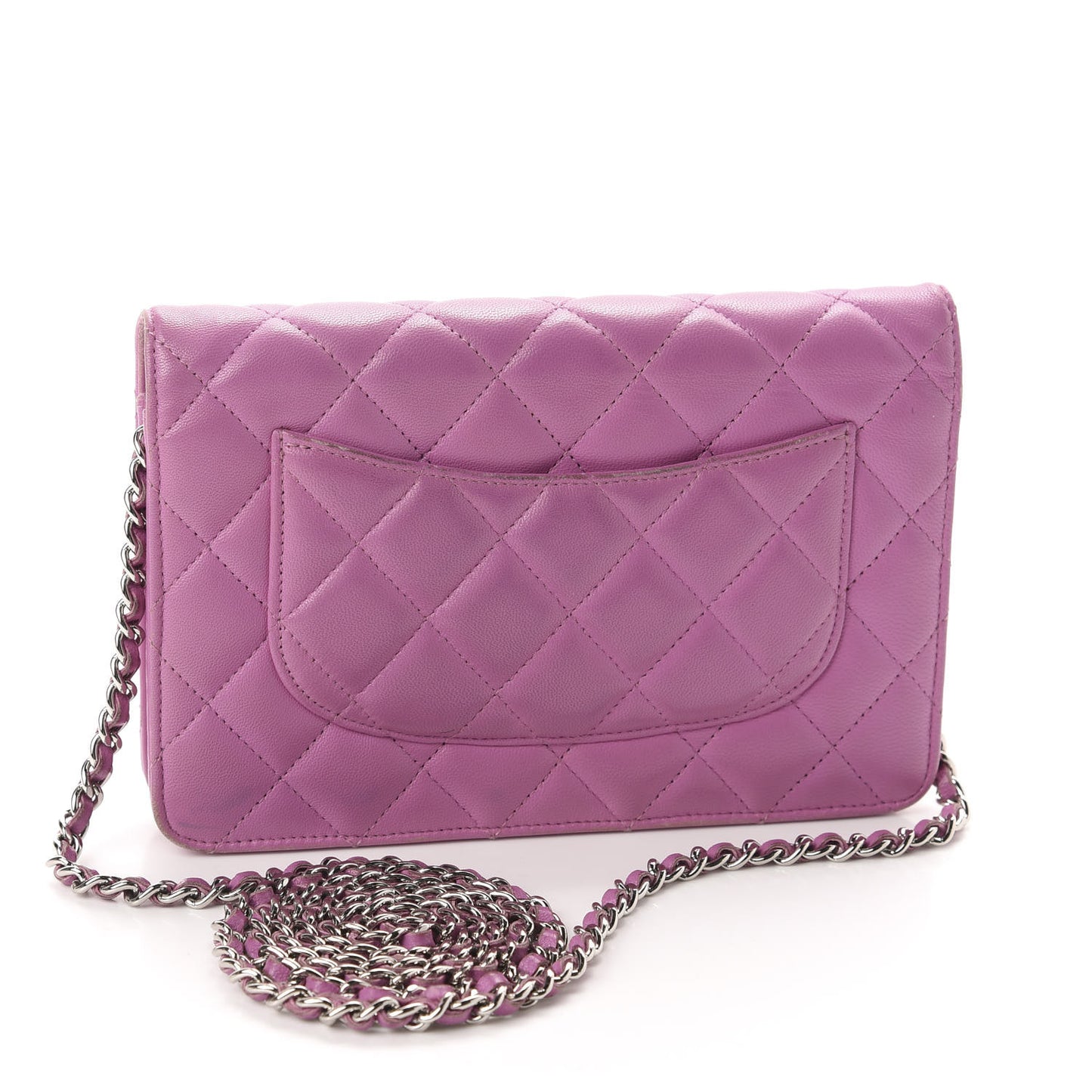 Lambskin Quilted Wallet On Chain WOC Purple