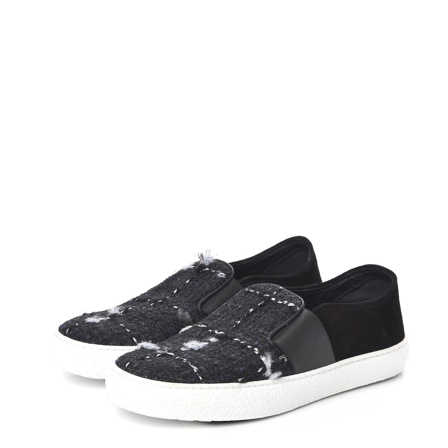 Chanel Suede Calfskin Tweed Sneakers 38.5 Black 3 of 8