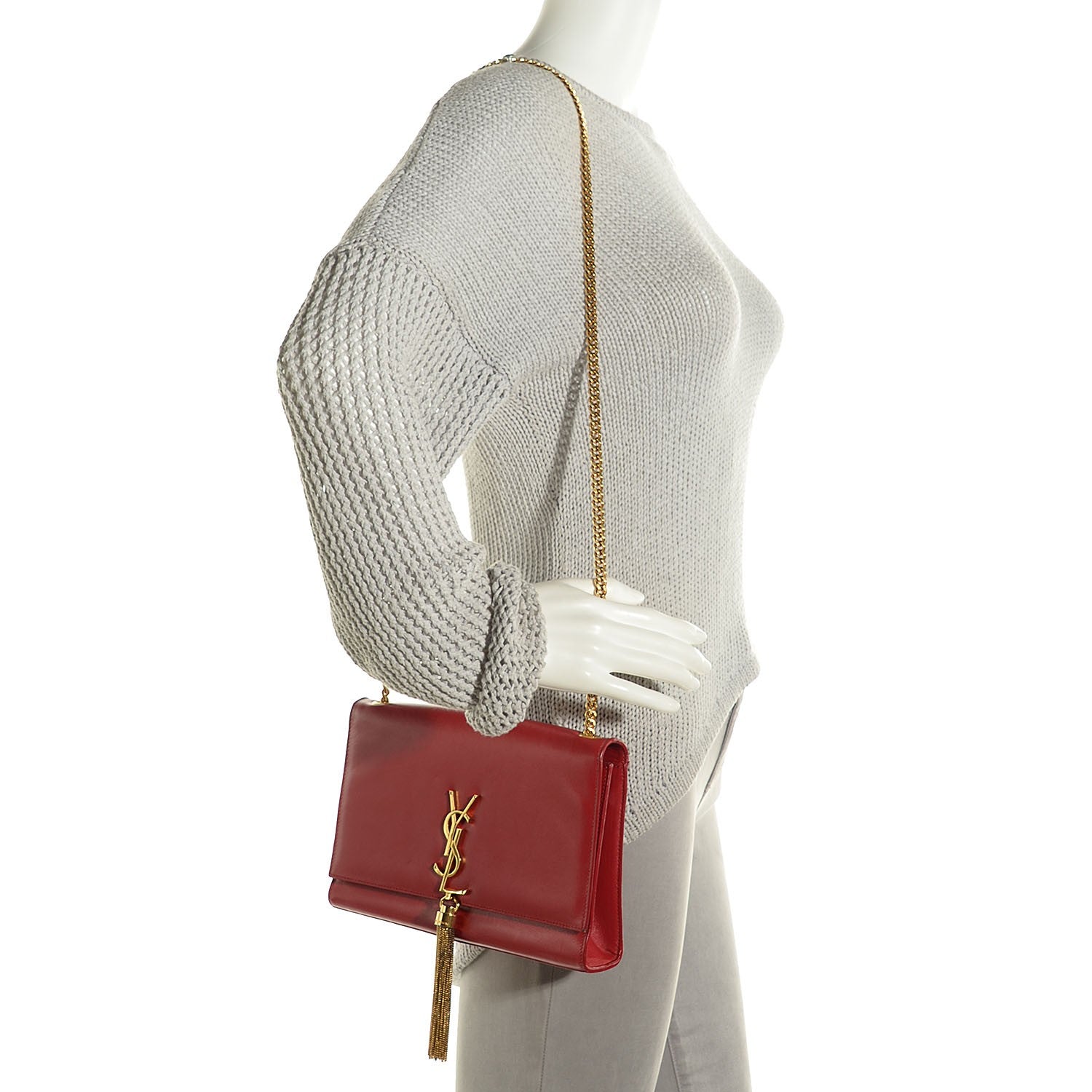 Saint Laurent Smooth Calfskin Medium Classic Monogram Kate Tassel Satchel Lipstick Red 2 of 8