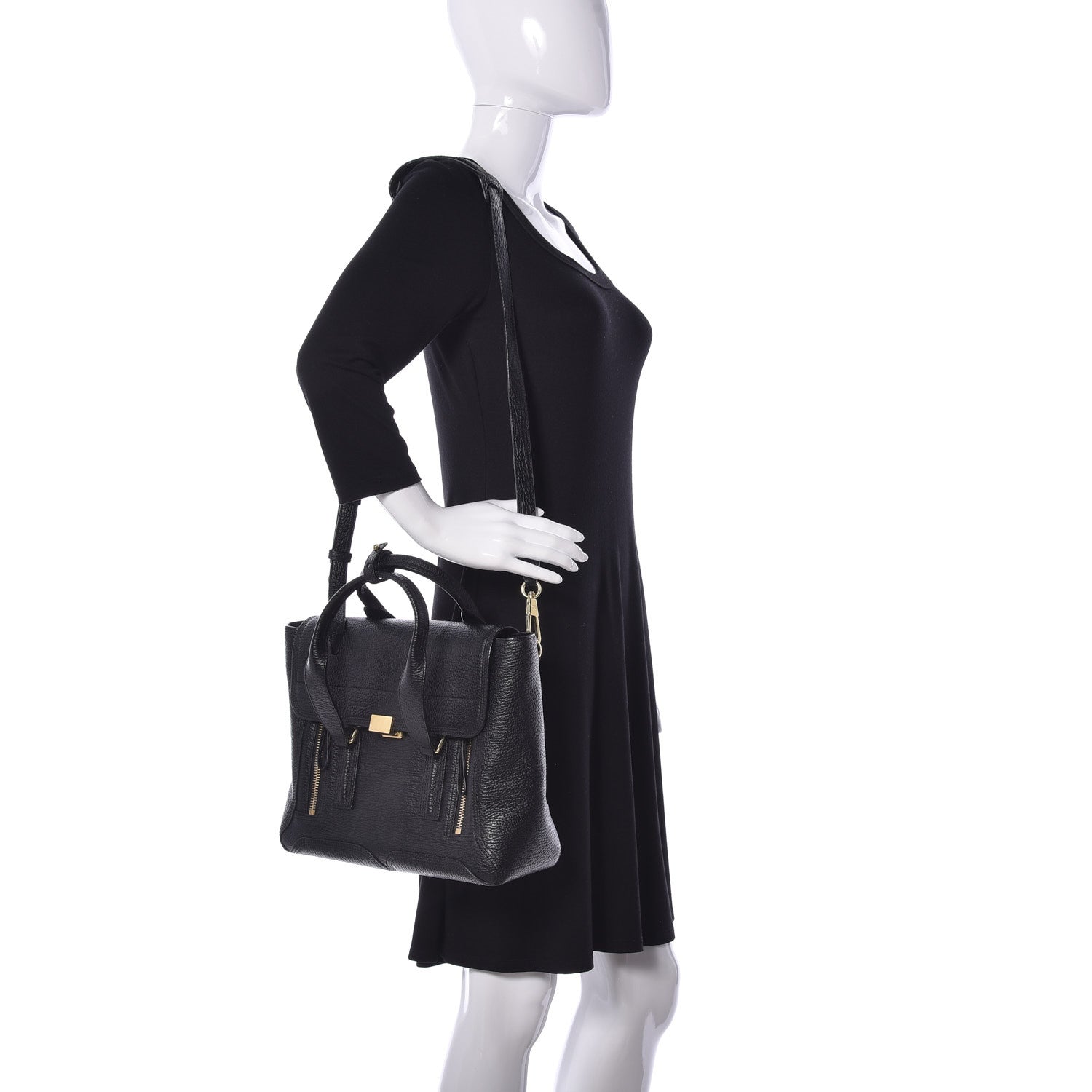 3.1 Phillip Lim Textured Calfskin Medium Pashli Satchel Black 2 of 13