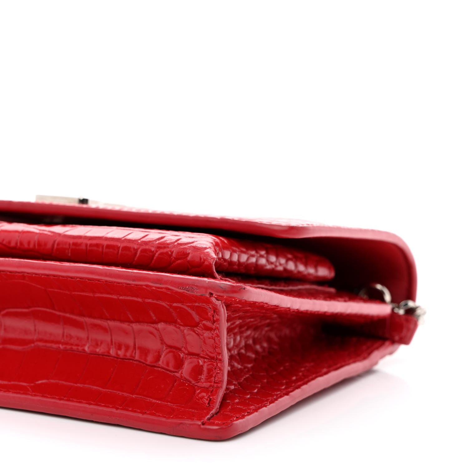 Saint Laurent Calfskin Crocodile Embossed Monogram Sunset Chain Wallet Rouge Eros 11 of 11