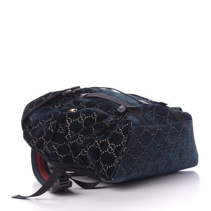 Gucci Velvet GG Monogram Web Medium Double Buckle Backpack Blue Beige Black 3 of 9