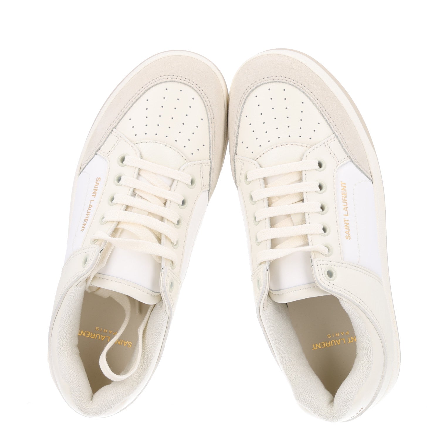 Saint Laurent Calfskin Perforated Suede SL61 Sneakers 37.5 Blanc Optique 2 of 8