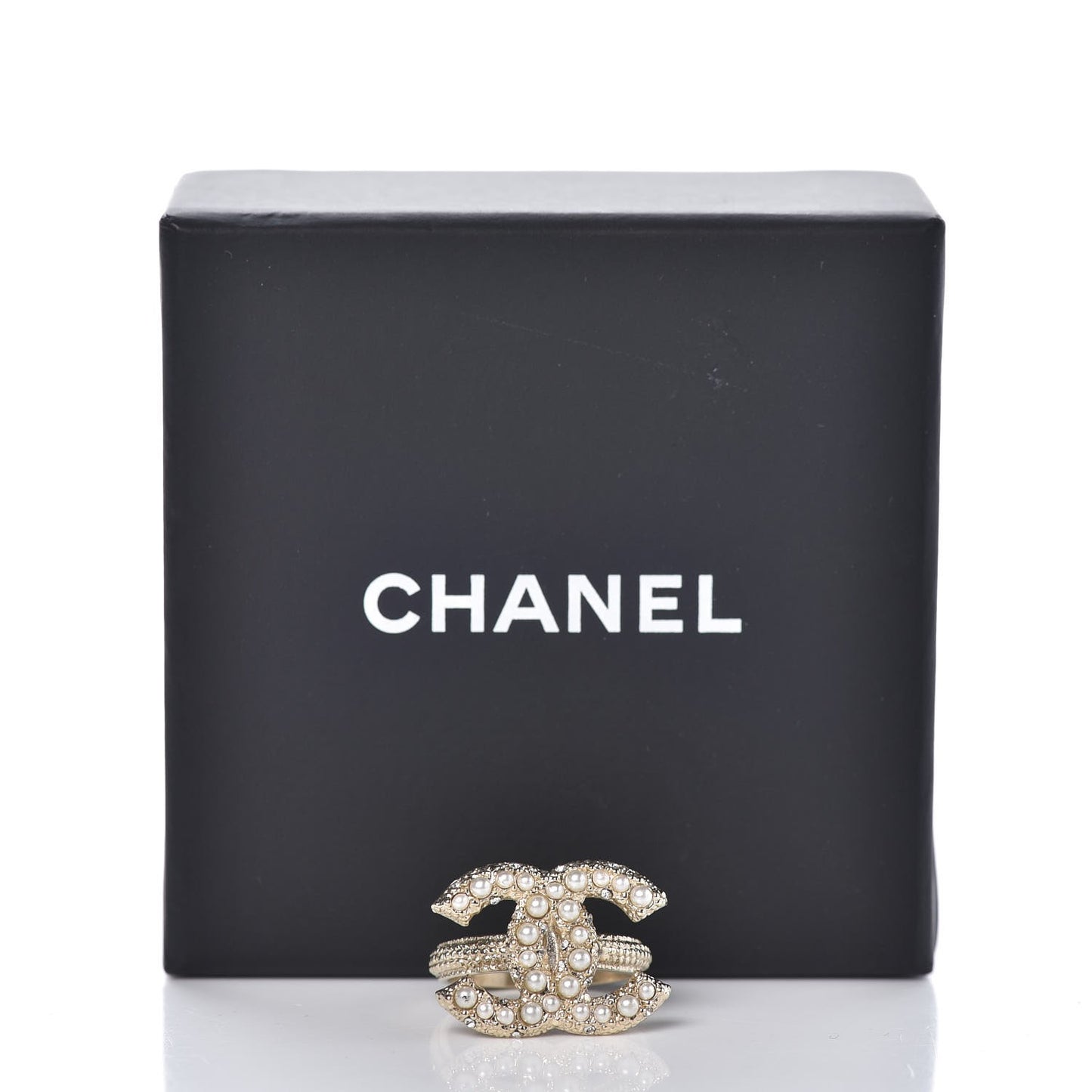 Crystal Pearl CC Ring 6 Gold
