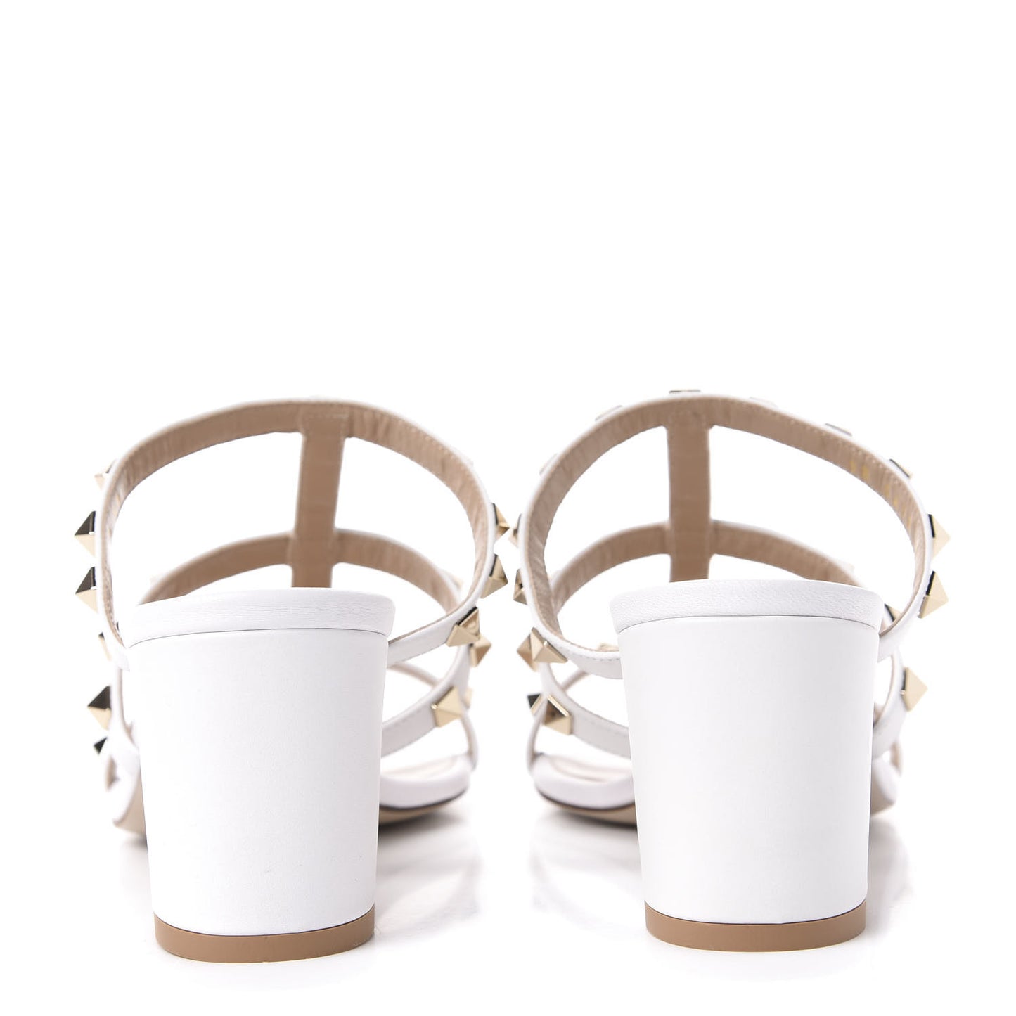 Calfskin Nappa Rockstud 60mm Caged Slide Sandals 39 Optic White