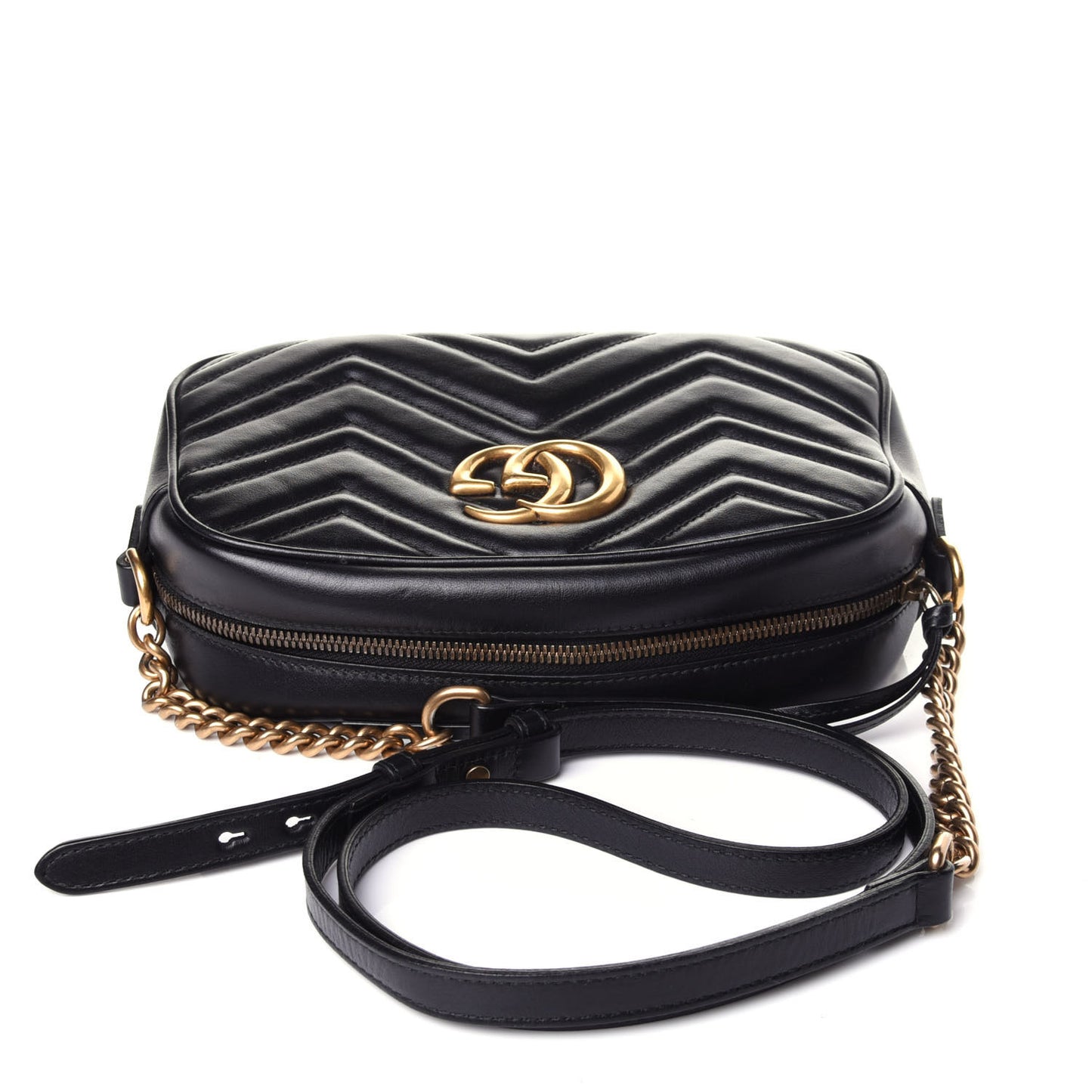 Calfskin Matelasse Small GG Marmont Chain Shoulder Bag Black