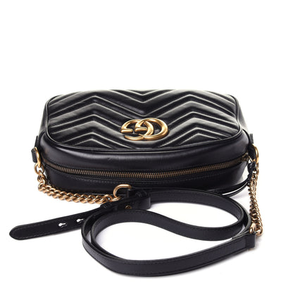Gucci Calfskin Matelasse Small GG Marmont Chain Shoulder Bag Black 10 of 10