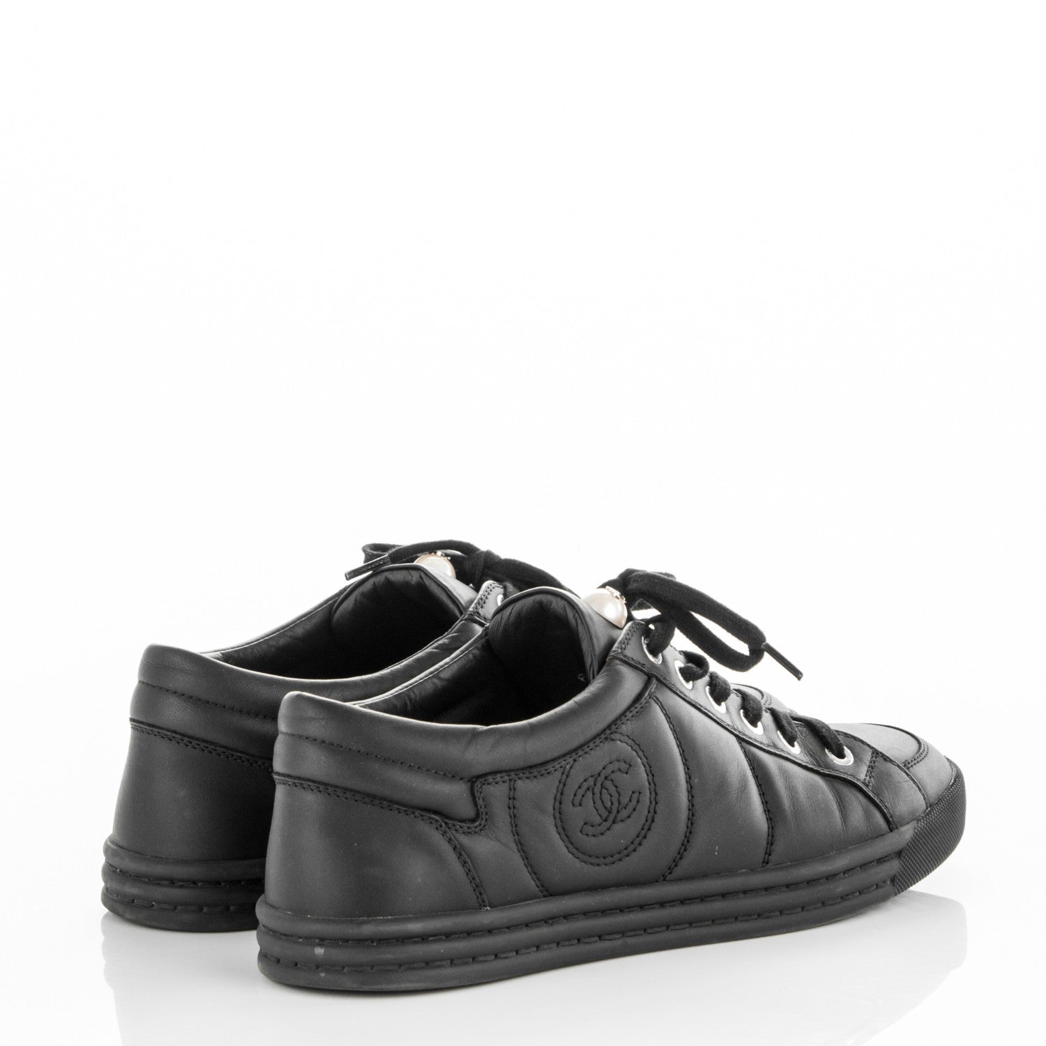 Chanel Calfskin Low Top CC Sneakers 39 Black 4 of 7