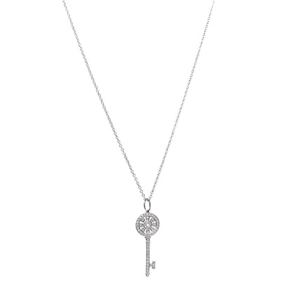 Tiffany Platinum 18K White Gold Diamond Mini Petals Key Pendant Necklace 1 of 8