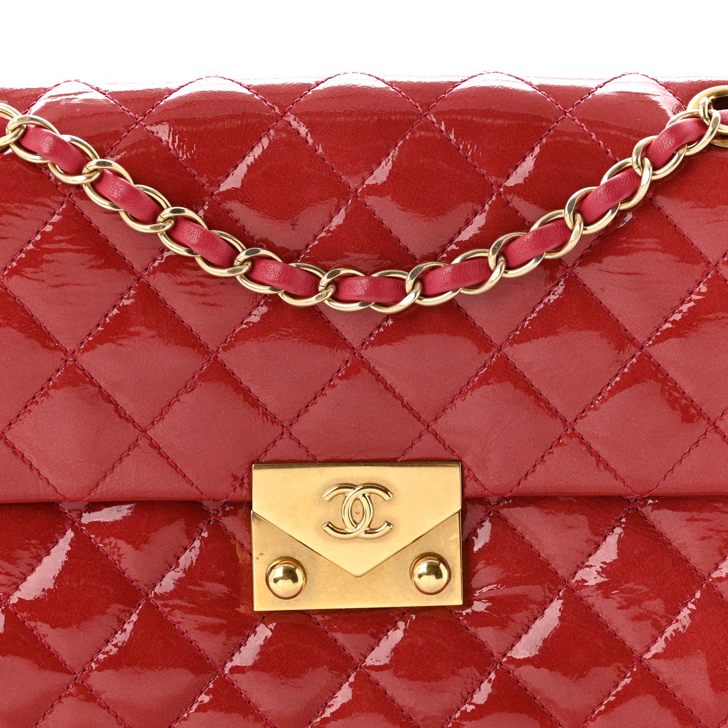 Chanel Patent Goatskin Quilted Small 3 Pocket Accordion Flap Red