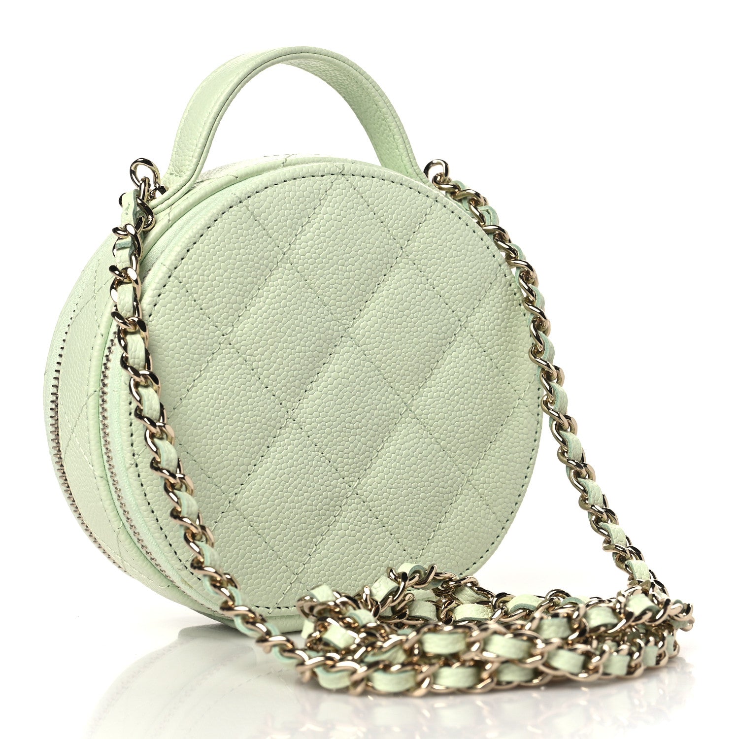 Chanel Caviar Quilted Round Handle With Care Vanity With Chain Light Green 3 of 10