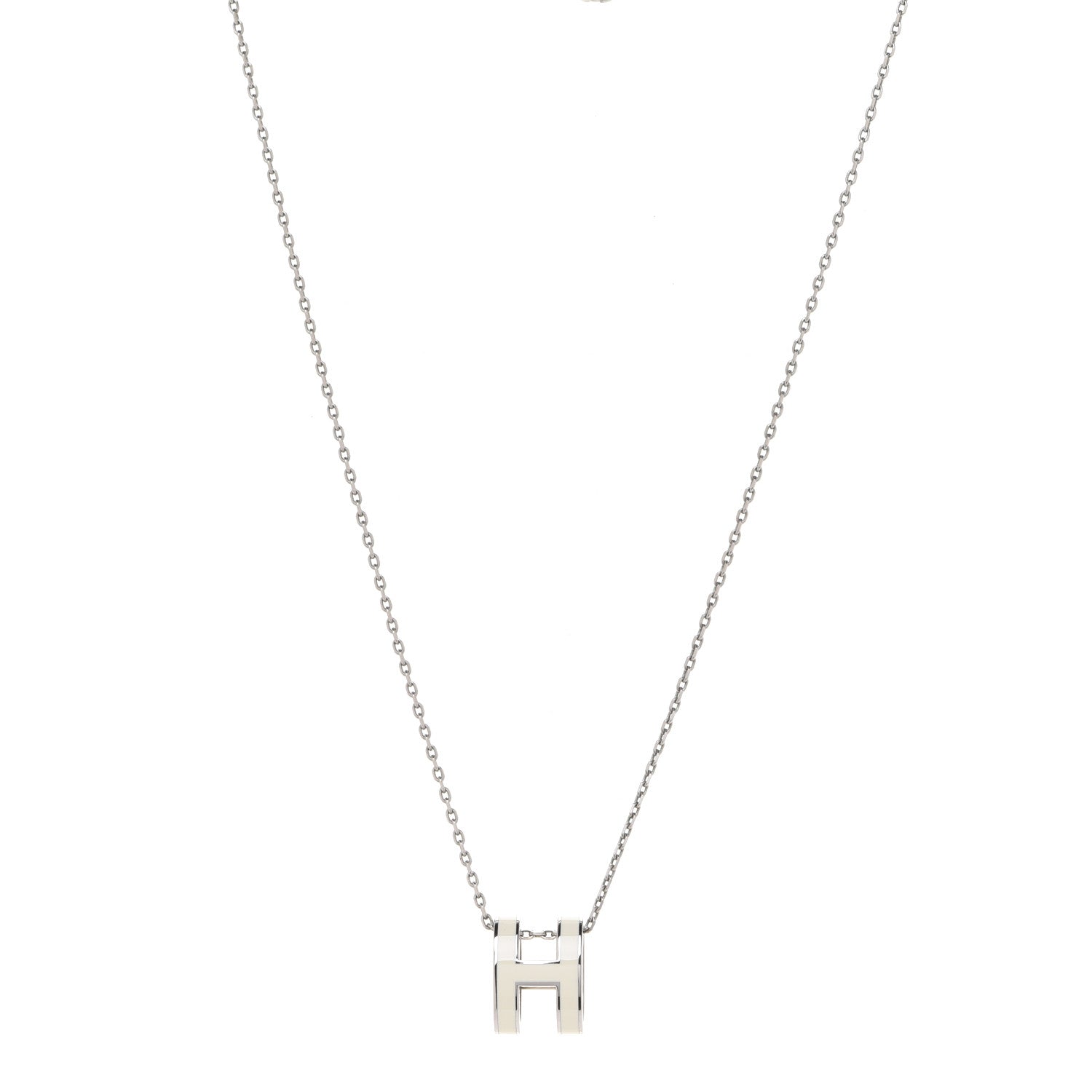 Hermes Lacquered Palladium Pop H Pendant Necklace White 1 of 8