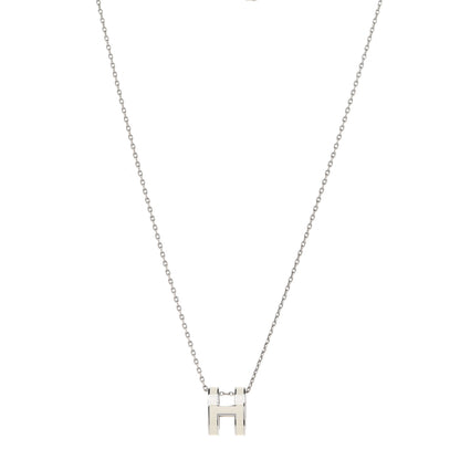 Hermes Lacquered Palladium Pop H Pendant Necklace White 1 of 8