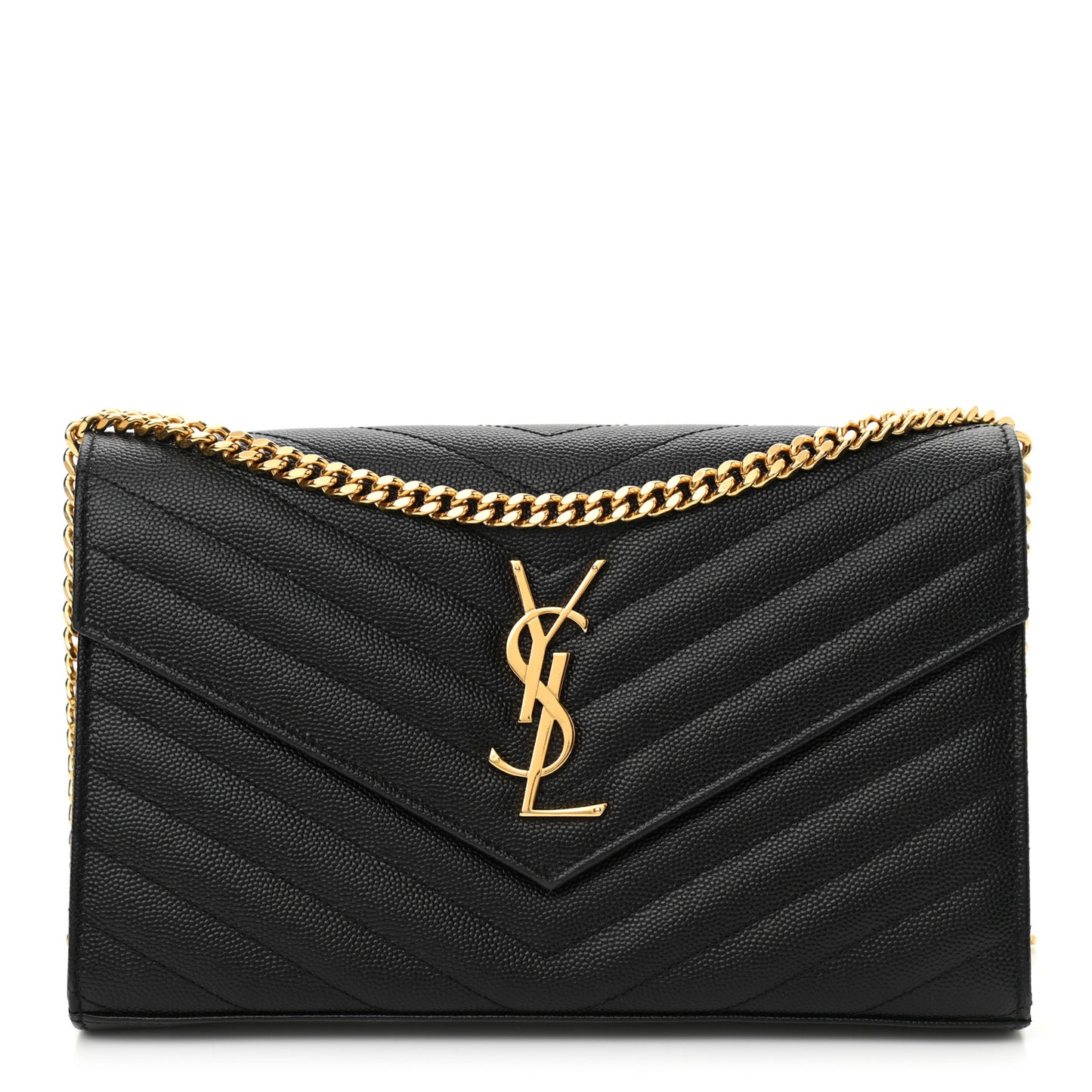 Grain De Poudre Matelasse Chevron Monogram Chain Wallet Black