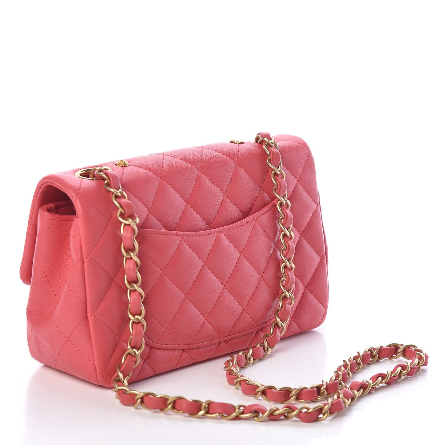 Lambskin Quilted Studded Mini Rectangular Flap Pink