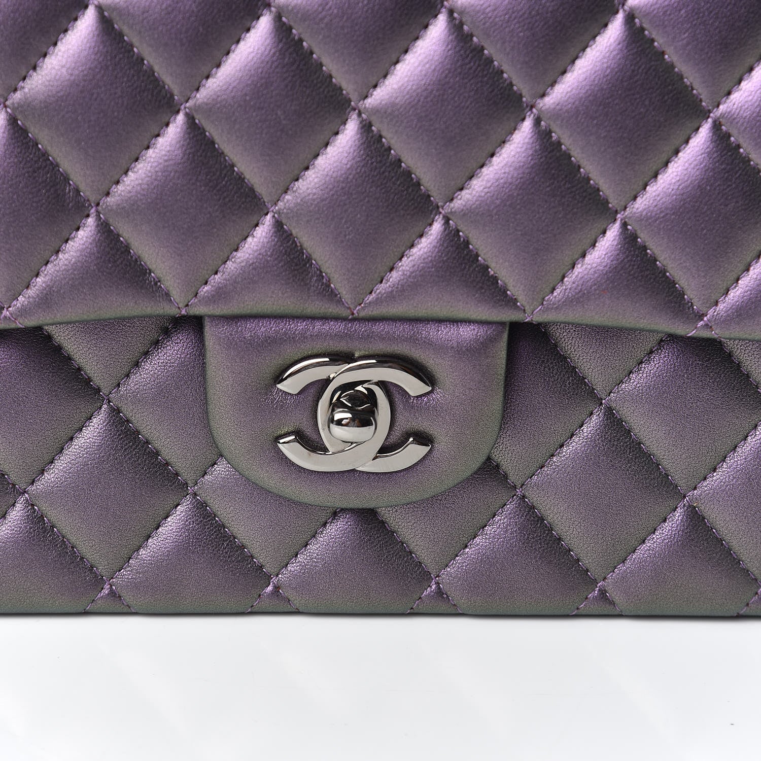Chanel Iridescent Lambskin Quilted Medium Double Flap Dark Purple 10 of 11