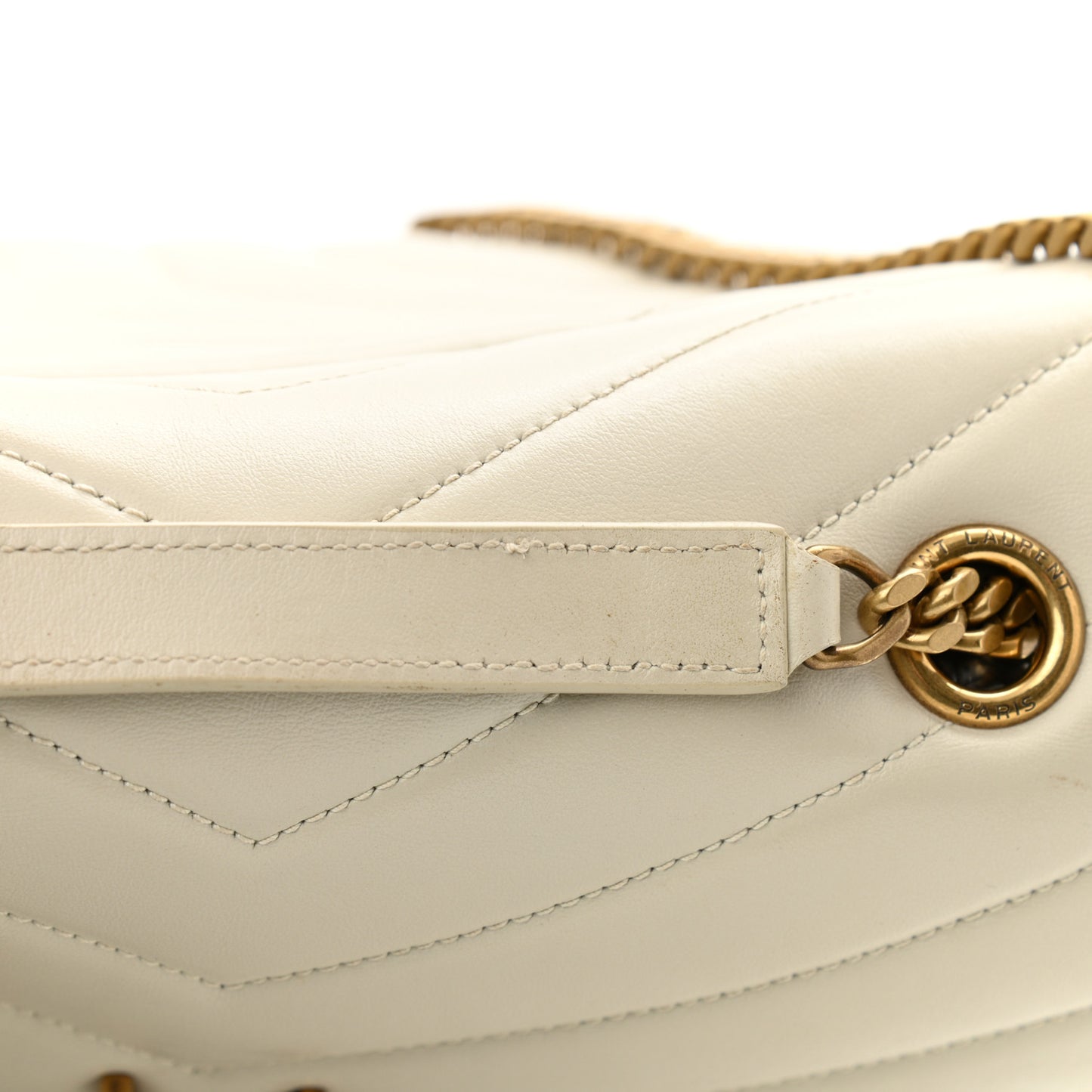 Calfskin Y Quilted Monogram Medium Loulou Chain Satchel Blanc Vintage