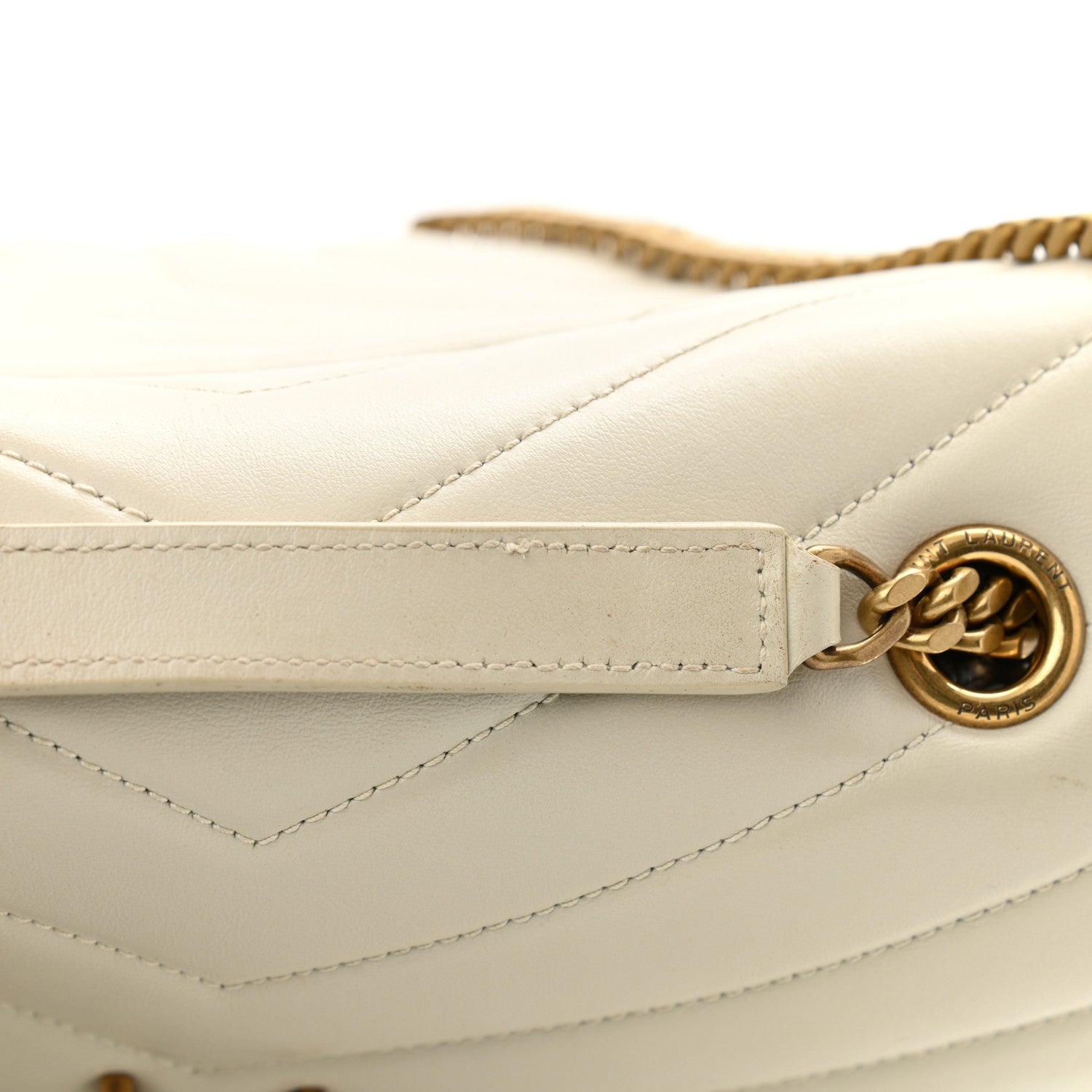 Saint Laurent Calfskin Y Quilted Monogram Medium Loulou Chain Satchel Blanc Vintage 12 of 14