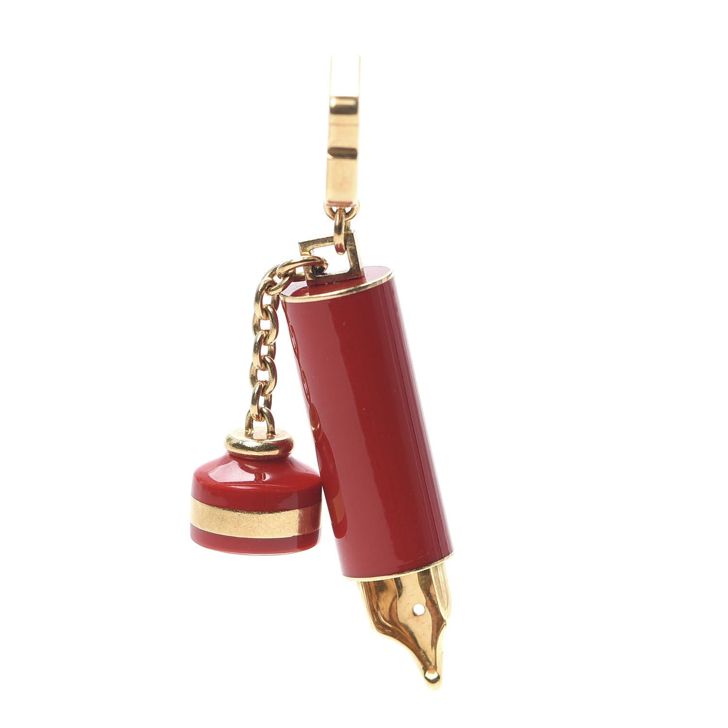 Louis Vuitton 18K Yellow Gold Enamel LV Fountain Pen Charm Red 6 of 7
