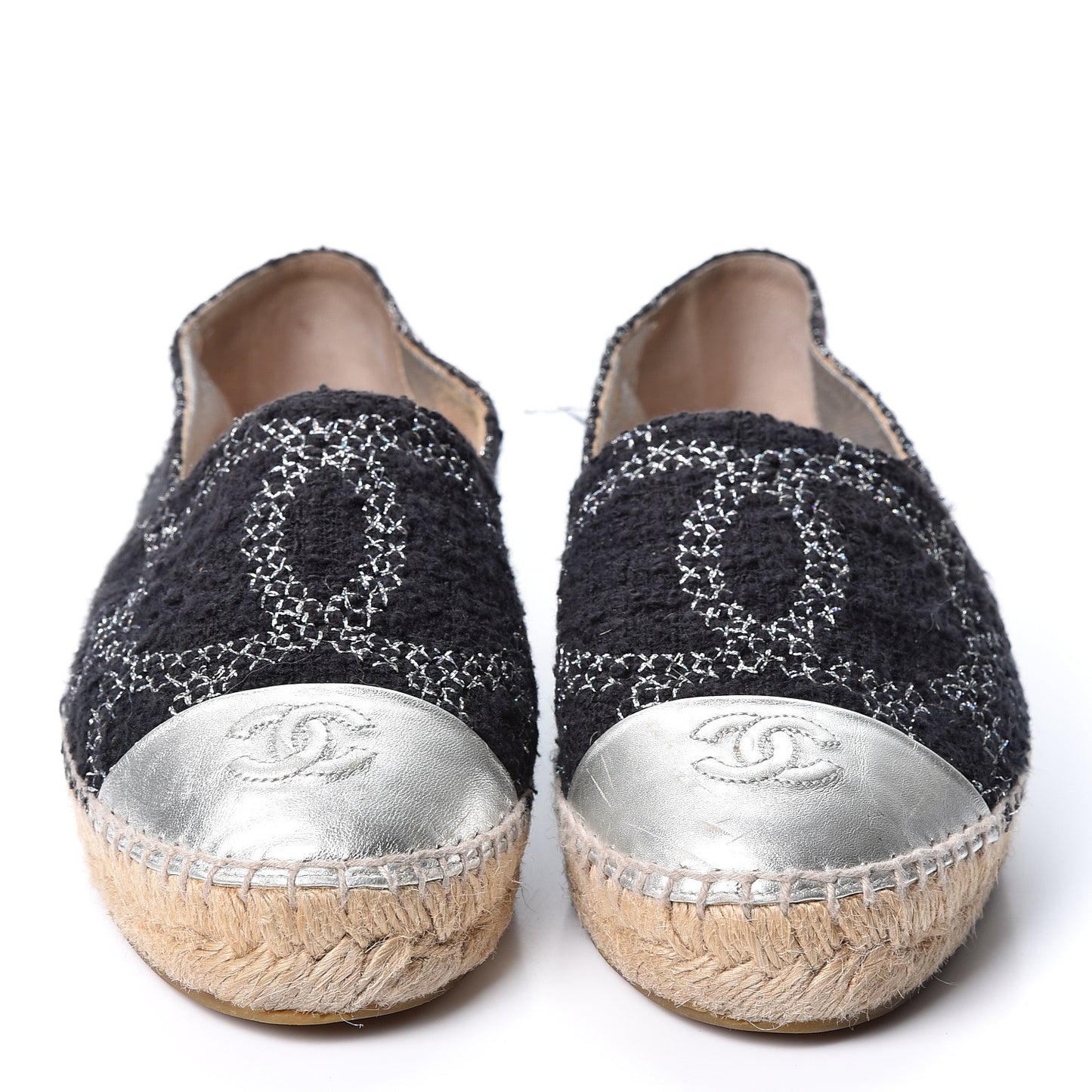 Tweed Lambskin CC Espadrilles 37 Black Silver