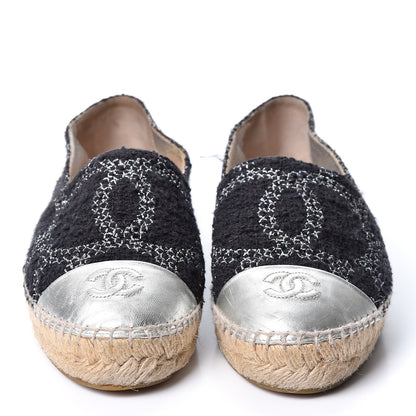 Chanel Tweed Lambskin CC Espadrilles 37 Black Silver 2 of 16